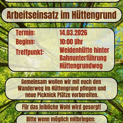  Hintergrund aus B&auml;umen welche in den Himmel ragen (von unten nach oben fotografiert)
zus&auml;tzliche Infos zur Veranstaltung:
Arbeitseinsatz in Helfta, H&uuml;ttengrund am 14.03.2026 ab 10 Uhr, wenn m&ouml;glich bitte Handwerkszeug mitbringen