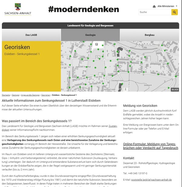 Bild vergr&ouml;&szlig;ern: Screenshot der Homepage des Landesamt f�r Geologie und Bergbau